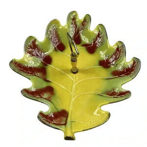 Vintage California Art Pottery MCM Hand-Painted Leaf dessert dish